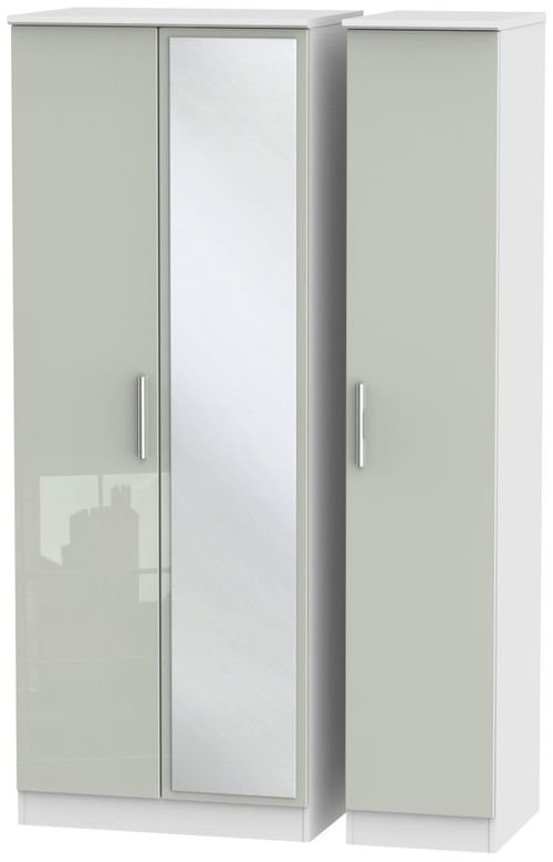 Knightsbridge Cashmere Gloss and White 3 Door Tall Triple Wardrobe - 1 Mirror