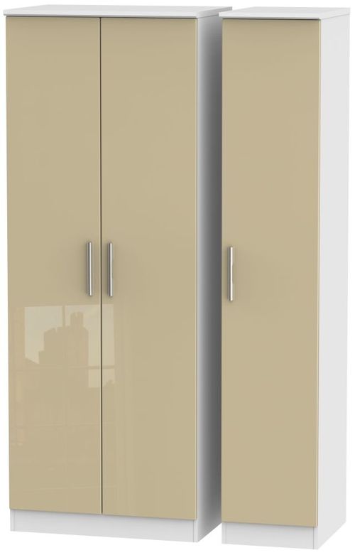 Knightsbridge Mushroom and White 3 Door Tall Triple Wardrobe