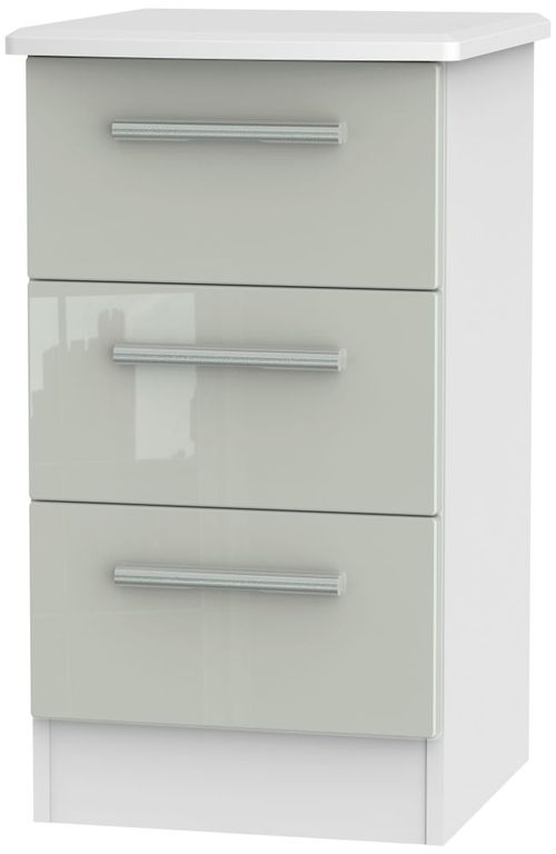 Knightsbridge Cashmere Gloss and White 3 Drawer Beside Cabinet