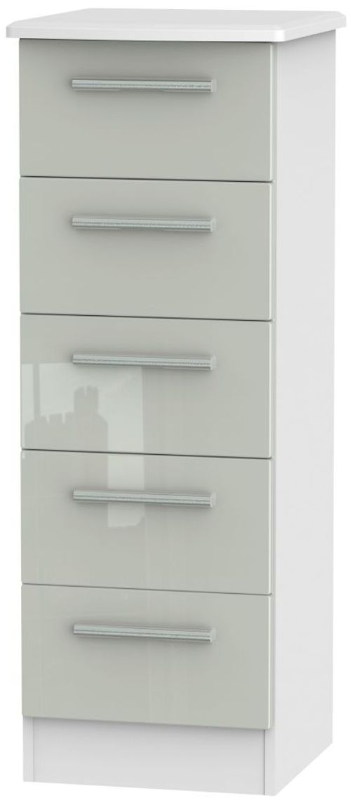 Knightsbridge Cashmere Gloss and White 5 Drawer Narrow Chest