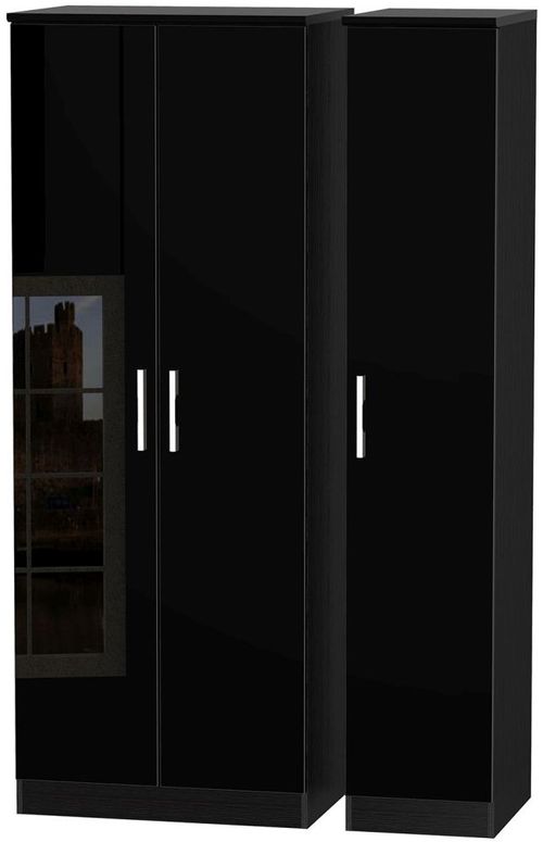 Knightsbridge Black Gloss 3 Door Tall Triple Wardrobe