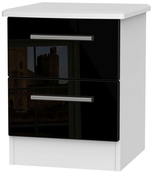 Knightsbridge Black Gloss and White 2 Drawer Bedside Cabinet
