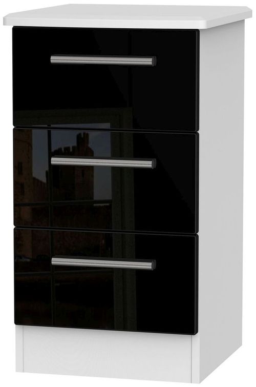 Knightsbridge Black Gloss and White 3 Drawer Bedside Cabinet