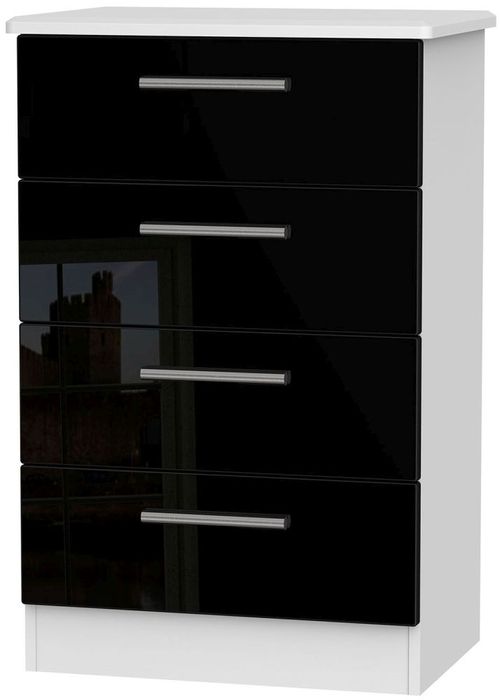 Knightsbridge Black Gloss and White 4 Drawer Midi Chest
