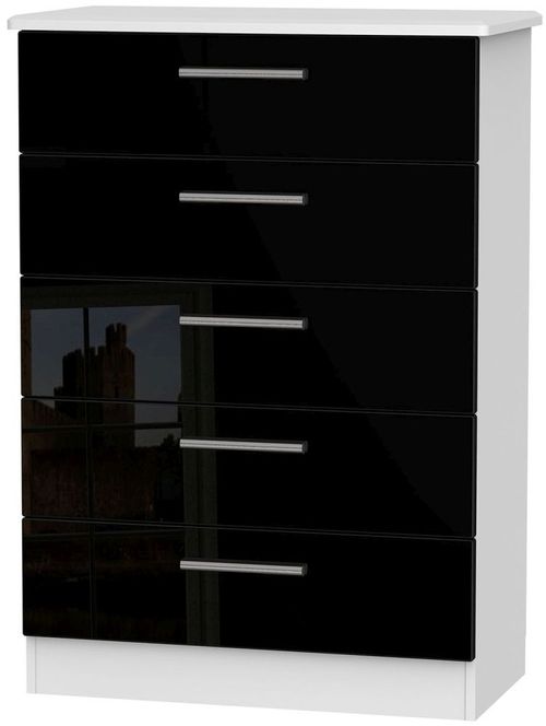 Knightsbridge Black Gloss and White 5 Drawer Chest