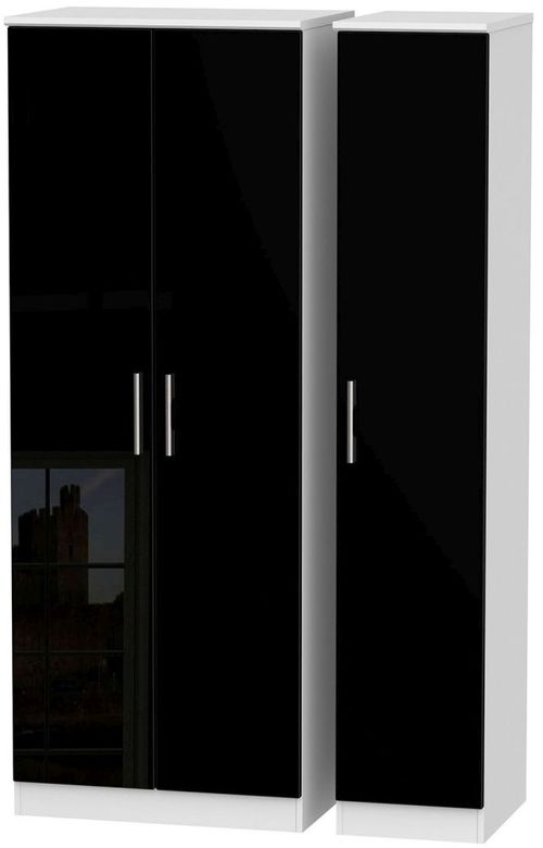 Knightsbridge Black Gloss and White 3 Door Tall Triple Wardrobe