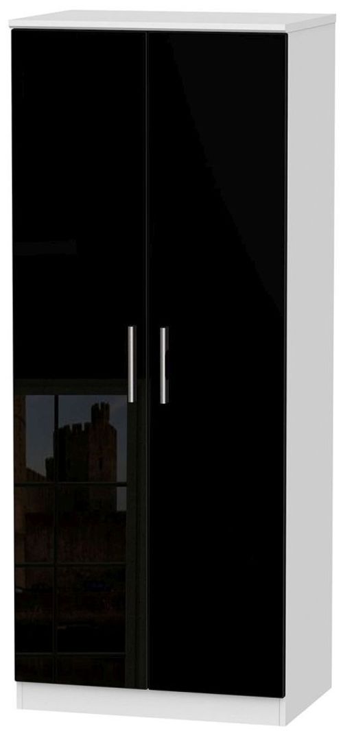 Knightsbridge Black Gloss and White 2 Door Plain Wardrobe