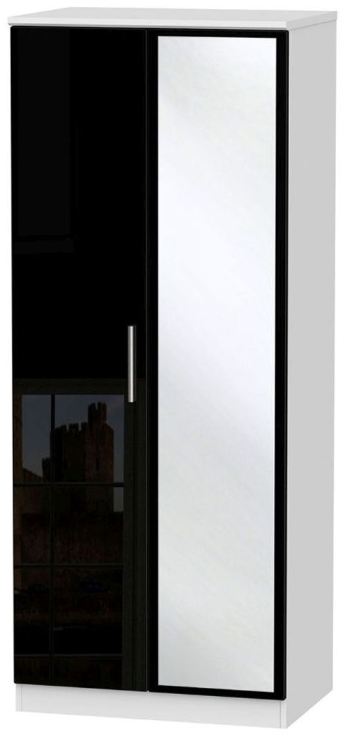 Knightsbridge Black Gloss and White 2 Door Wardrobe - 1 Mirror