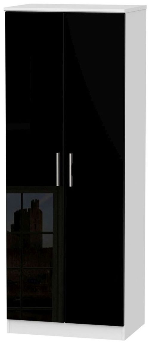 Knightsbridge Black Gloss and White 2 Door Plain Tall Wardrobe