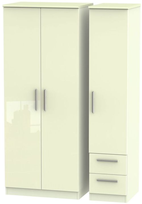 Knightsbridge Cream Gloss 3 Door Triple Wardrobe - RHF 2 Drawers
