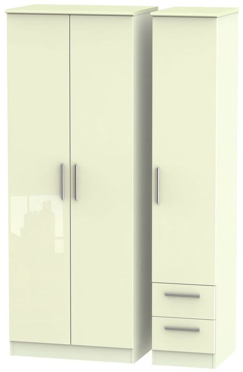 Knightsbridge Cream Gloss 3 Door Tall Triple Wardrobe - RHF 2 Drawers