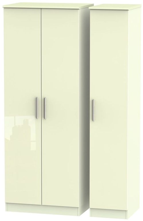 Knightsbridge Cream Gloss 3 Door Tall Triple Wardrobe