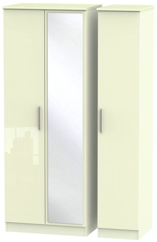 Knightsbridge Cream Gloss 3 Door Tall Triple Wardrobe - 1 Mirror