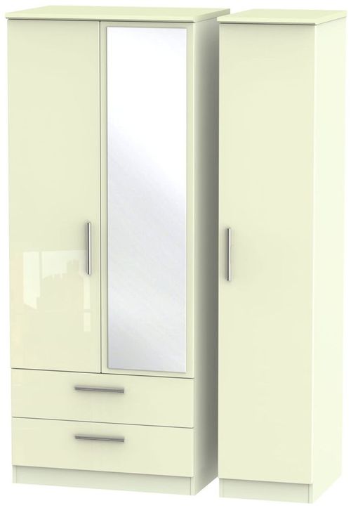 Knightsbridge Cream Gloss 3 Door Combi Wardrobe - 1 Mirror and LHF 2 Drawers