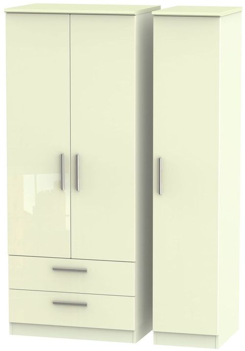 Knightsbridge Cream Gloss 3 Door Triple Wardrobe - LHF 2 Drawers