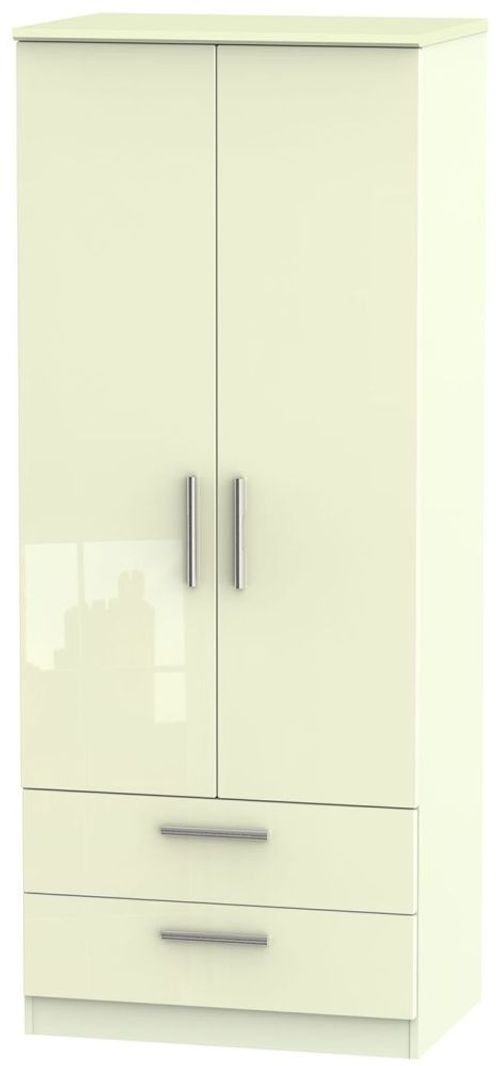 Knightsbridge Cream Gloss 2 Door 2 Drawer Double Wardrobe
