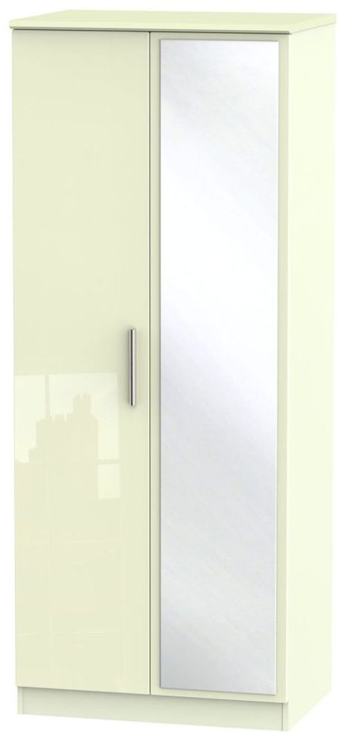 Knightsbridge Cream Gloss 2 Door Wardrobe - 1 Mirror