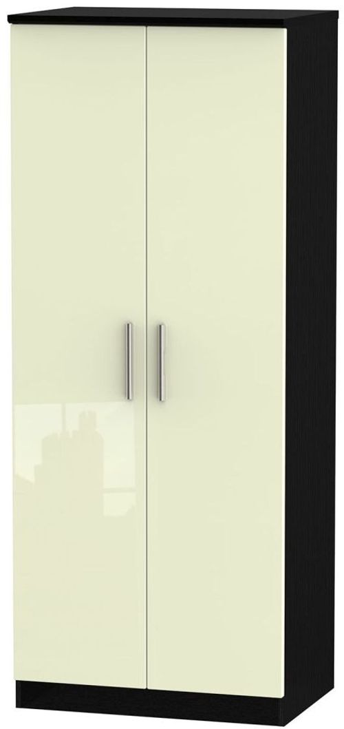 Knightsbridge Cream Gloss and Black 2 Door Plain Wardrobe