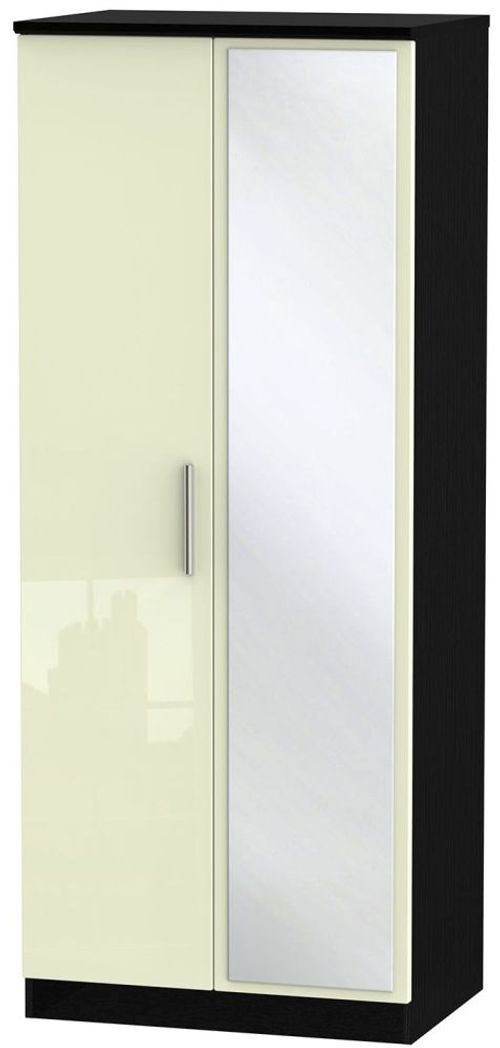 Knightsbridge Cream Gloss and Black 2 Door Wardrobe - 1 Mirror