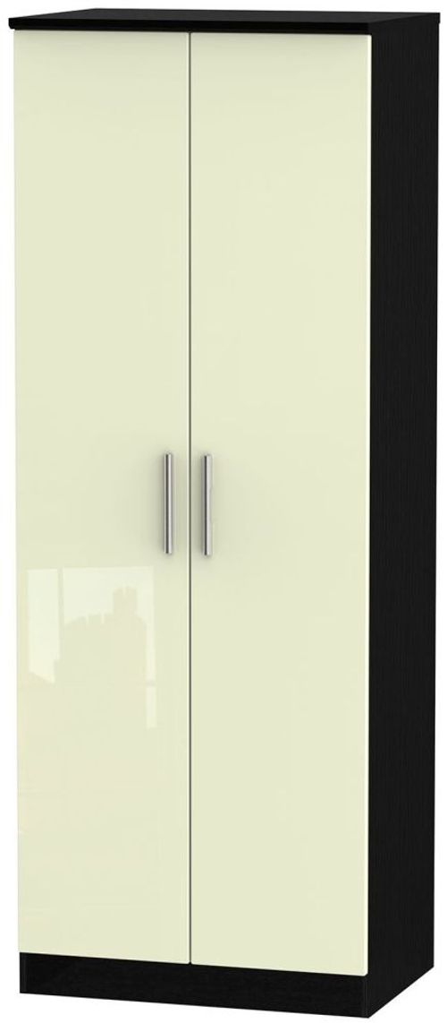 Knightsbridge Cream Gloss and Black 2 Door Plain Tall Wardrobe