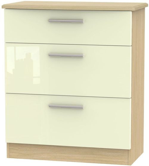 Knightsbridge Cream Gloss and Light Oak 3 Drawer Deep Chest
