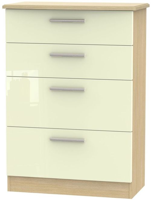 Knightsbridge Cream Gloss and Light Oak 4 Drawer Deep Chest