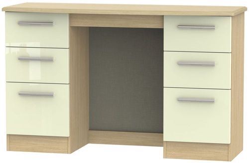 Knightsbridge Cream Gloss and Light Oak 6 Drawer Double Dressing Table