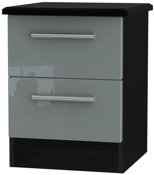 Knightsbridge Grey Gloss and Black 2 Drawer Bedside Cabinet