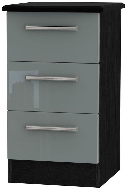 Knightsbridge Grey Gloss and Black 3 Drawer Bedside Cabinet