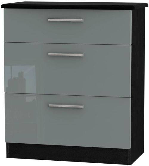 Knightsbridge Grey Gloss and Black 3 Drawer Deep Chest