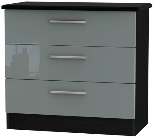 Knightsbridge Grey Gloss and Black 3 Drawer Small Chest