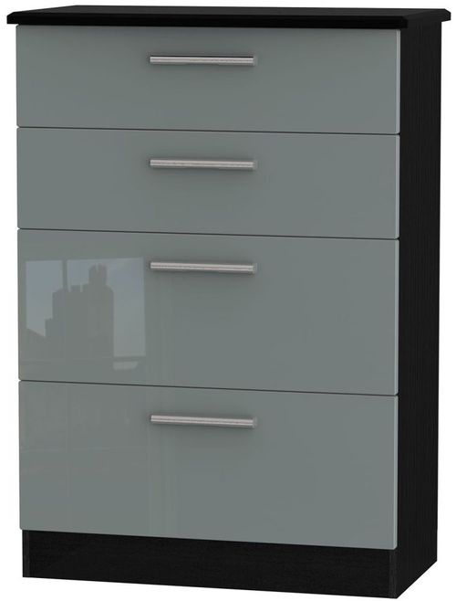 Knightsbridge Grey Gloss and Black 4 Drawer Deep Chest