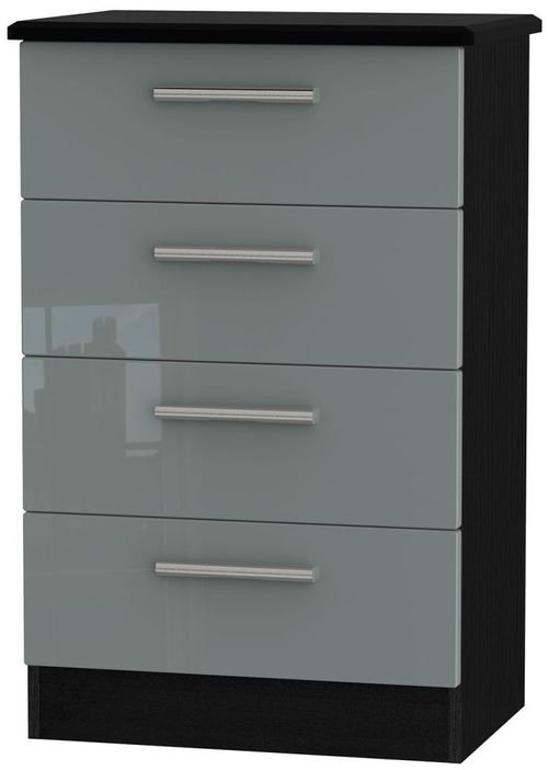 Knightsbridge Grey Gloss and Black 4 Drawer Midi Chest