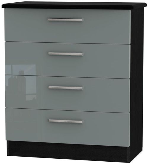Knightsbridge Grey Gloss and Black 4 Drawer Chest