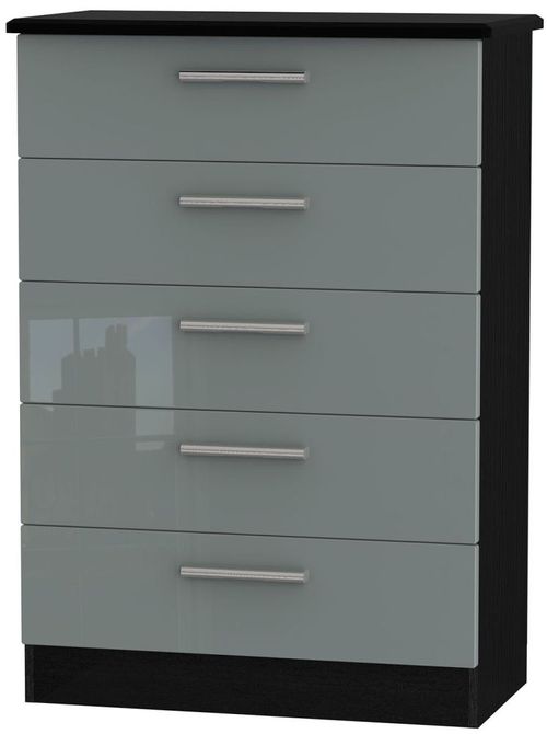 Knightsbridge Grey Gloss and Black 5 Drawer Chest