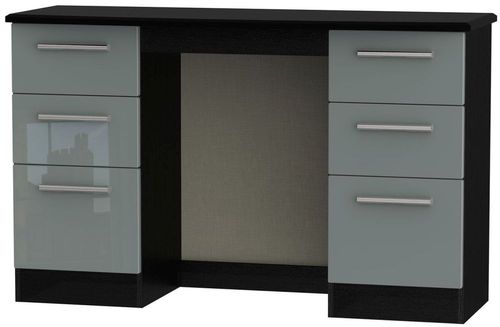 Knightsbridge Grey Gloss and Black 6 Drawer Double Dressing Table