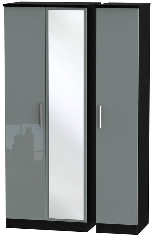 Knightsbridge Grey Gloss and Black 3 Door Tall Triple Wardrobe - 1 Mirror