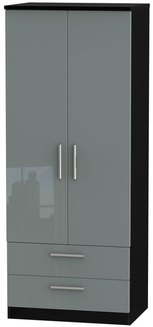 Knightsbridge Gloss Grey and Black 2 Door 2 Drawer Double Wardrobe