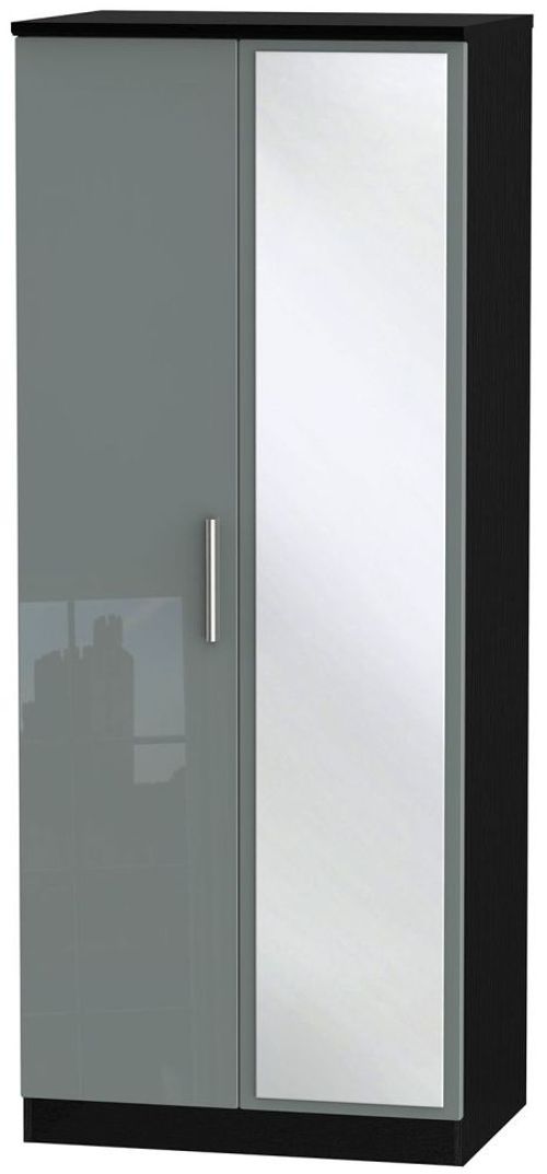 Knightsbridge Grey Gloss and Black 2 Door Wardrobe - 1 Mirror