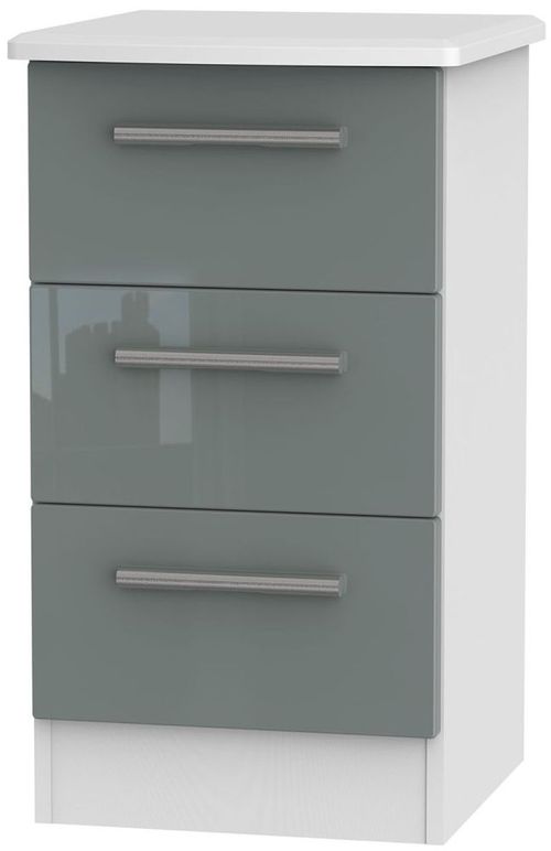 Knightsbridge Grey Gloss and White 3 Drawer Bedside Cabinet