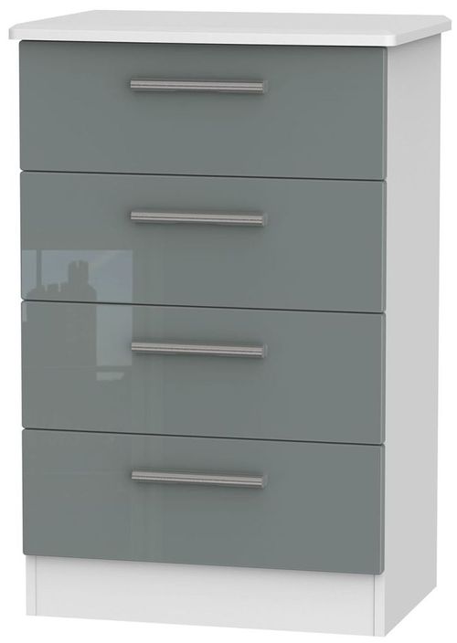 Knightsbridge Grey Gloss and White 4 Drawer Midi Chest