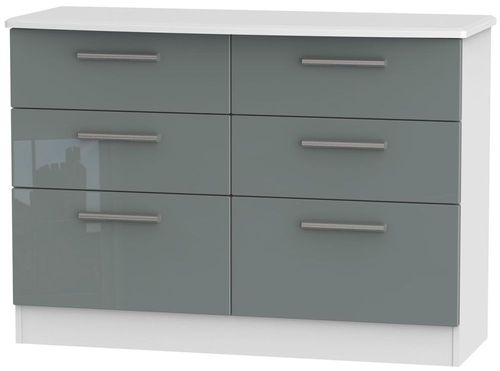 Knightsbridge Grey Gloss and White 6 Drawer Midi Chest