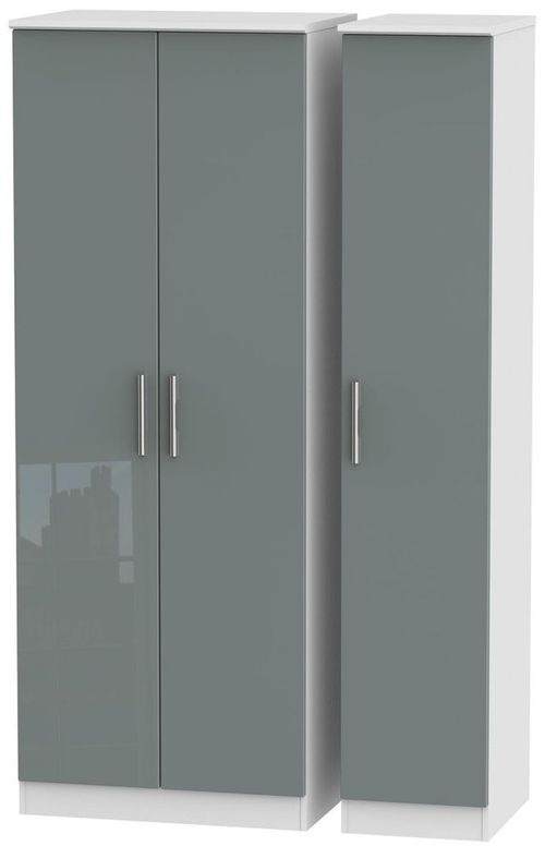 Knightsbridge Grey Gloss and White 3 Door Tall Triple Wardrobe