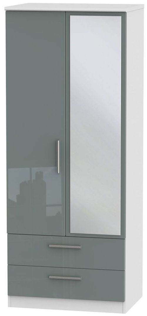Knightsbridge Grey Gloss and White 2 Door Combi Wardrobe - 1 Mirror