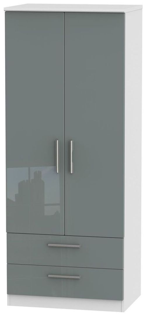 Knightsbridge Gloss Grey and White 2 Door 2 Drawer Double Wardrobe