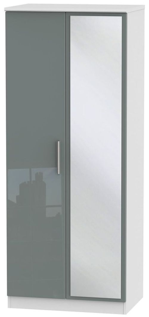Knightsbridge Grey Gloss and White 2 Door Wardrobe - 1 Mirror