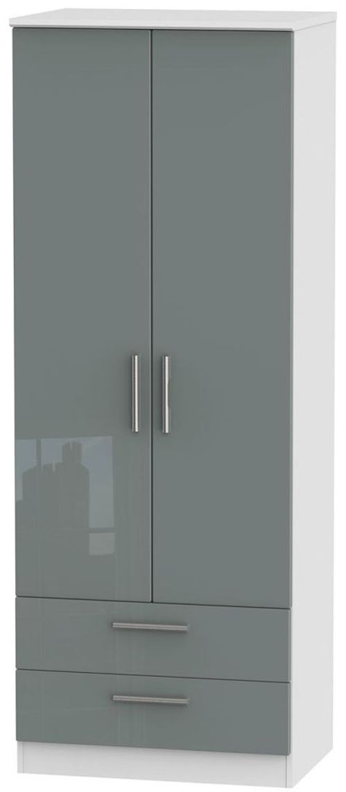 Knightsbridge Grey Gloss and White 2 Door 2 Drawer Tall Wardrobe
