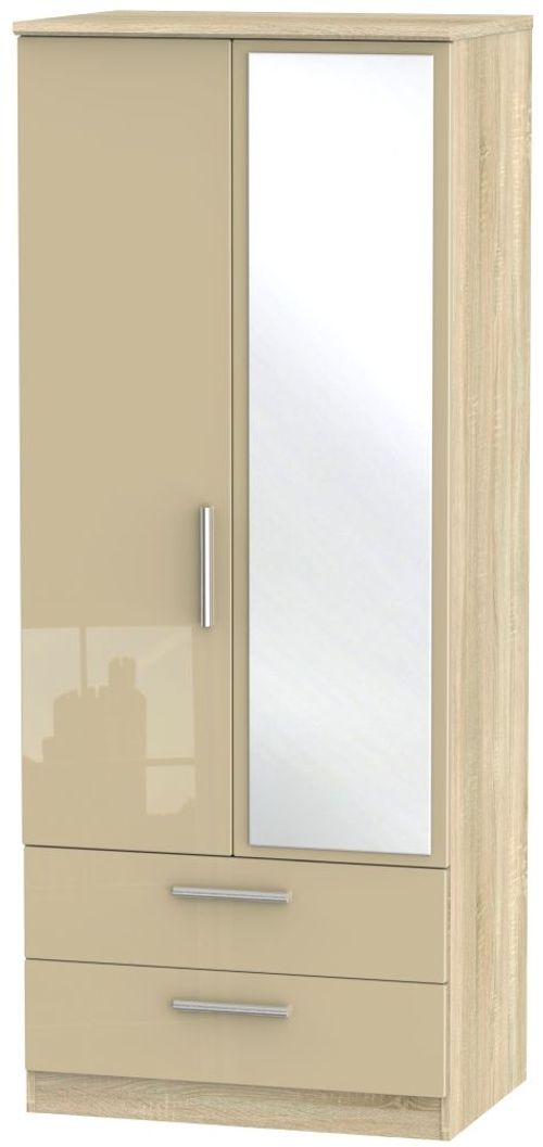 Knightsbridge Mushroom and Oak Effect 2 Door Combi Wardrobe - 1 Mirror