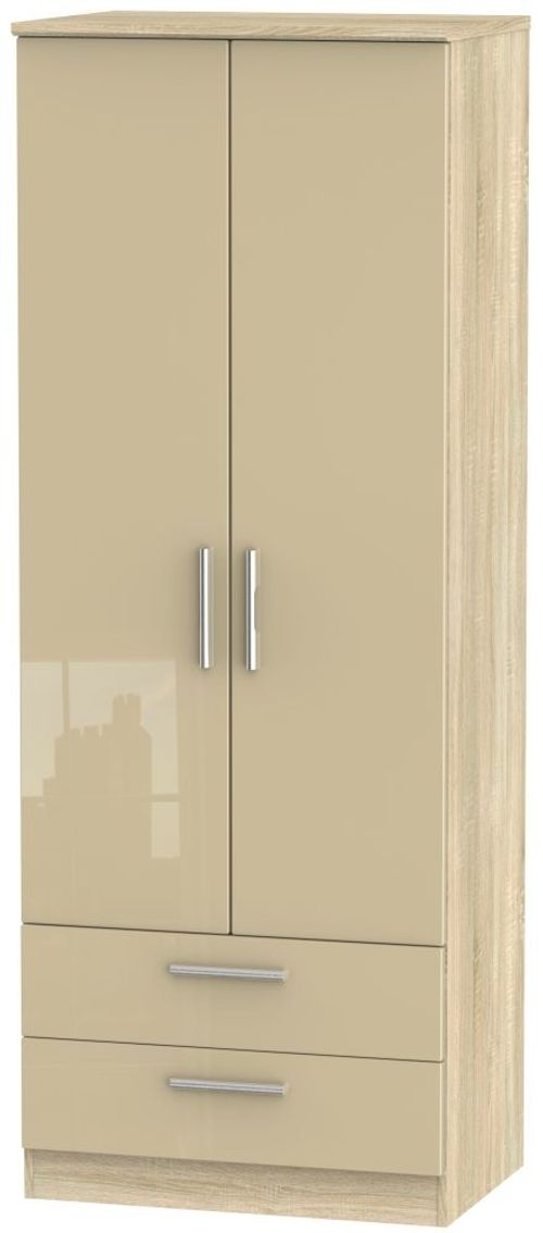 Knightsbridge Mushroom and Oak Effect 2 Door 2 Drawer Tall Wardrobe