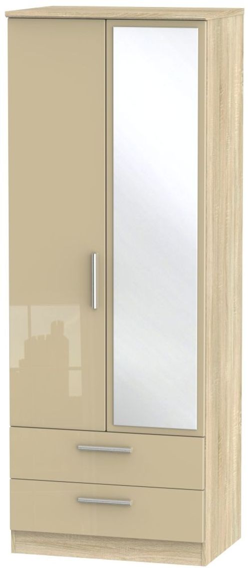 Knightsbridge Mushroom and Oak Effect 2 Door Tall Combi Wardrobe - 1 Mirror